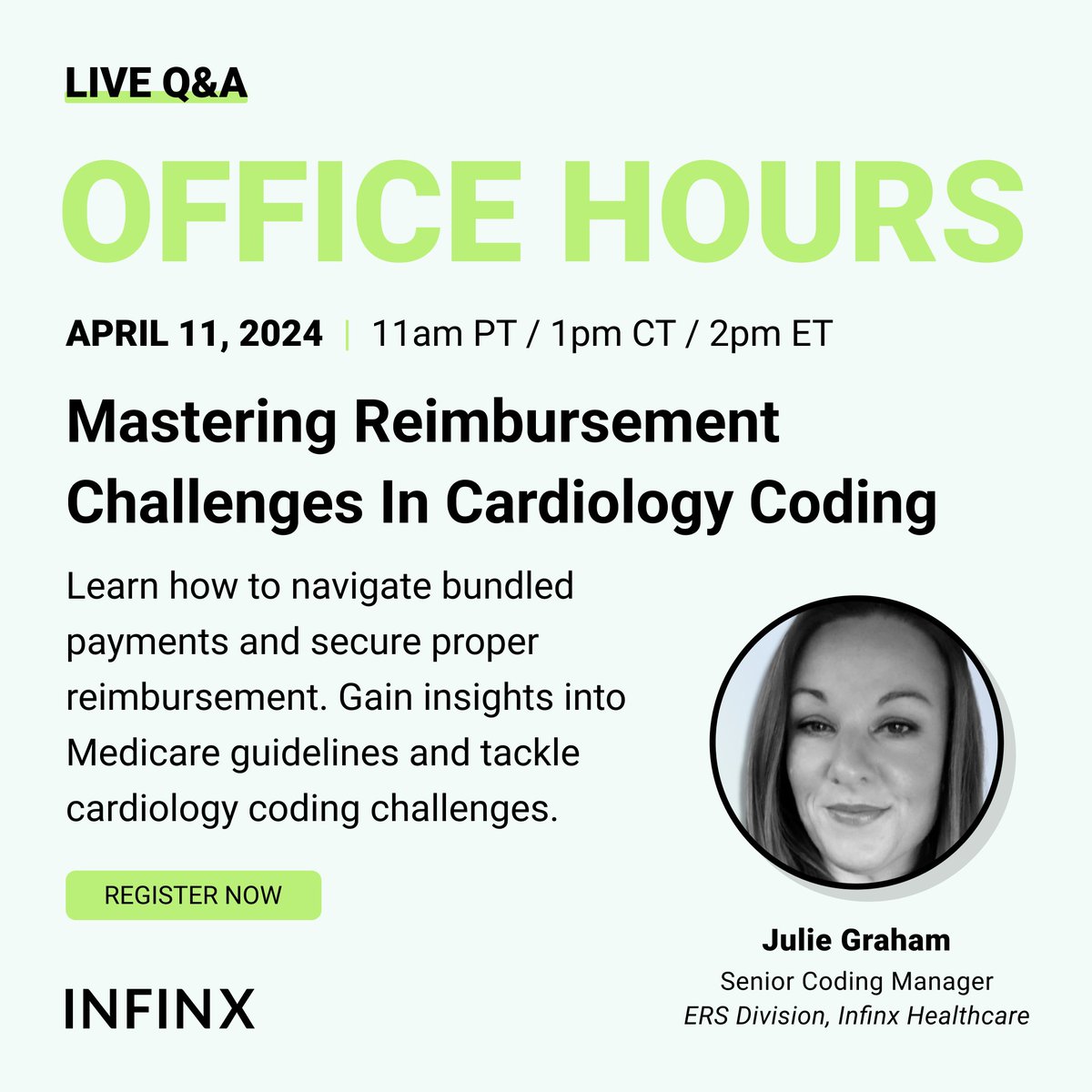 Today, Julie Graham, Senior Coding Manager, will “unbundle” top cardiology coding challenges:

✅ Medicare and OIG guidelines.
✅ Securing reimbursement.
✅ Real-world coding practices.

hubs.li/Q02sBbx50

#CardiologyCoding #RCM #RCMAutomation #HealthcareOperations