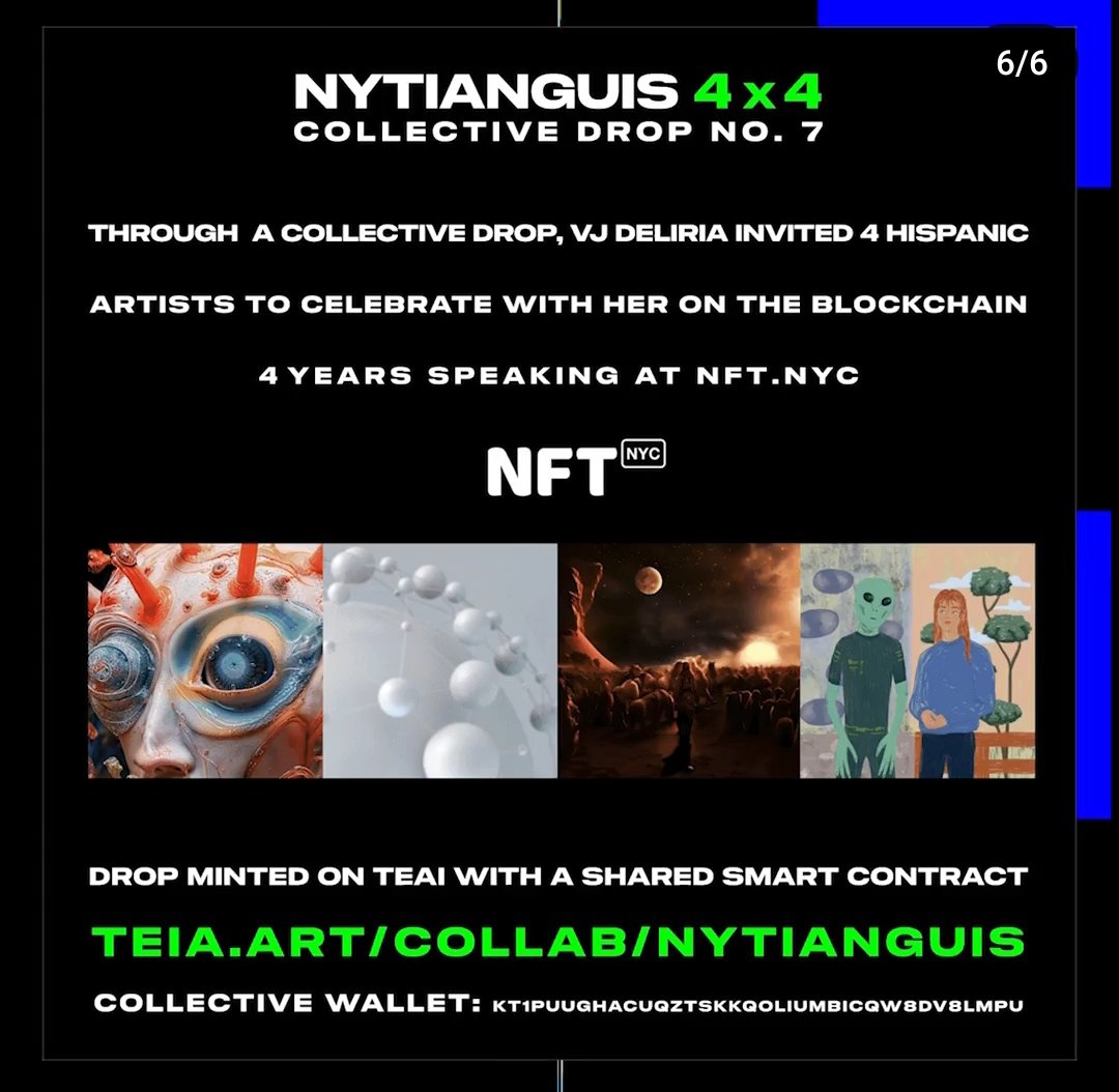 Hola #NFTCommunity !!! 
Hicimos un #NFT colectivo para la exposición de #NFTNYC2024
Entra y colecciona, ya quedan poquitos! Se han vendido la mayoría!!! 
<a href="/NFTianguis/">NFTianguis</a>
<a href="/VjDeliria/">VjDeliria</a>
<a href="/ranetas/">Una Raneta</a>
@NstorCanoWorld
<a href="/ssplashh/">Paloma Etienne #DAOAshé 🔥🏳️‍🌈 💪🏽🦓</a>

teia.art/collab/NYTiang…