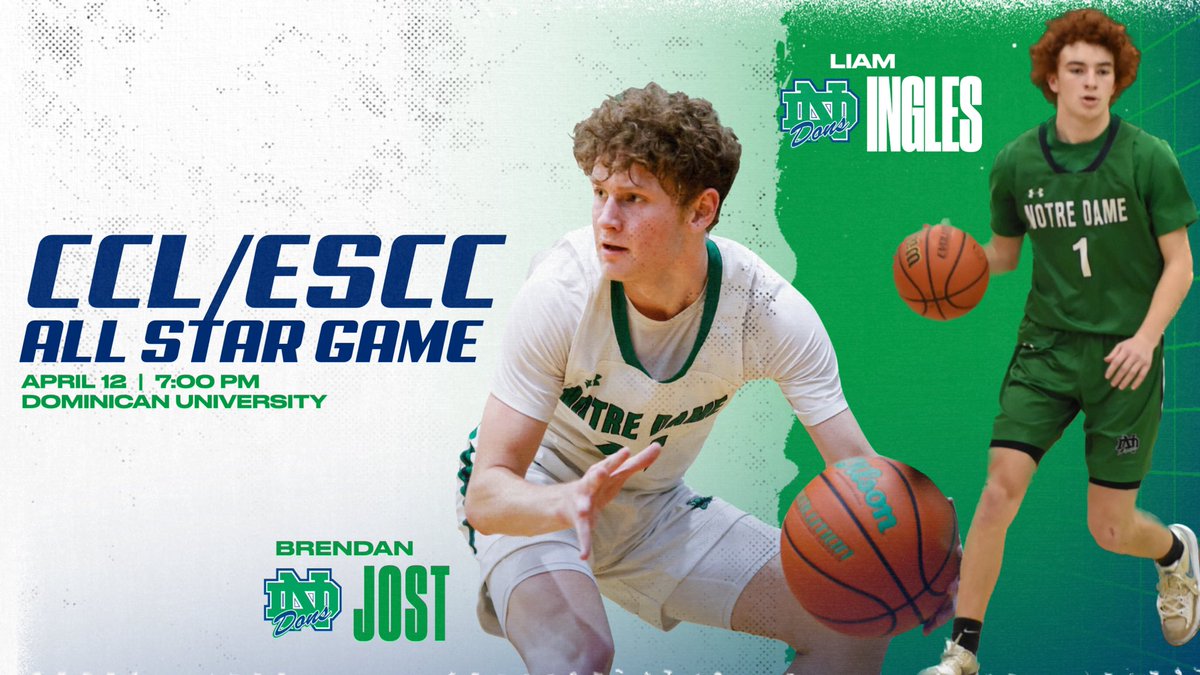 Some of the top high school boys’ basketball seniors from the Chicago Catholic League and East Suburban Catholic Conference will compete in the CCL-ESCC All-Star game tomorrow night at Dominican University. Congrats to our two @NDCP_Hoops All-Stars, Brendan and Liam!