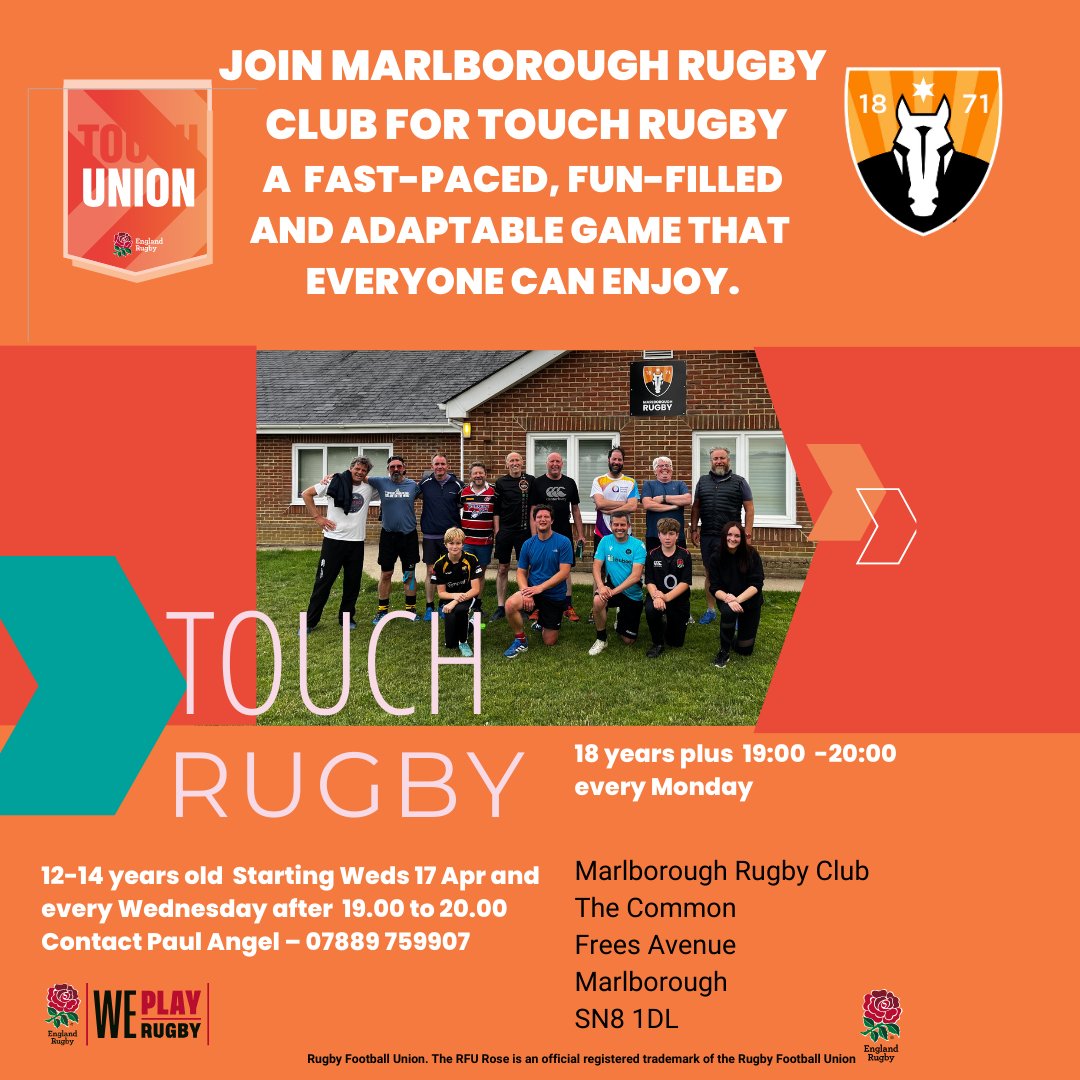 Touch Rugby has become so popular at Marlborough Rugby that two sessions are now running. Monday is for those over 18, and the Wednesday session is for those aged between 12 and 14. #MarlboroughRugby #fun #TouchRugby