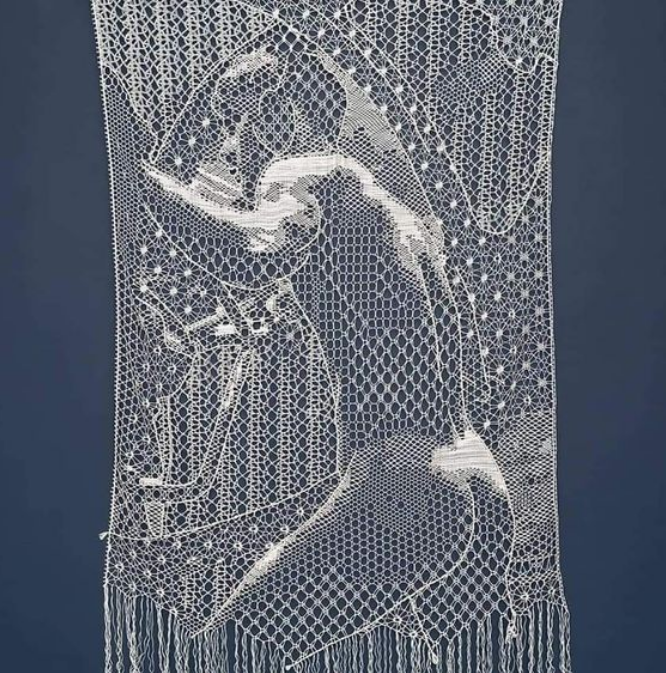 '994.77 or Lebenslänglichen Explosionsglück', Pierre Fouché. A bobbin lace work crafted from silk from WWII parachutes. One more for @vinayaravind 's #bumstwitter methinks!!!