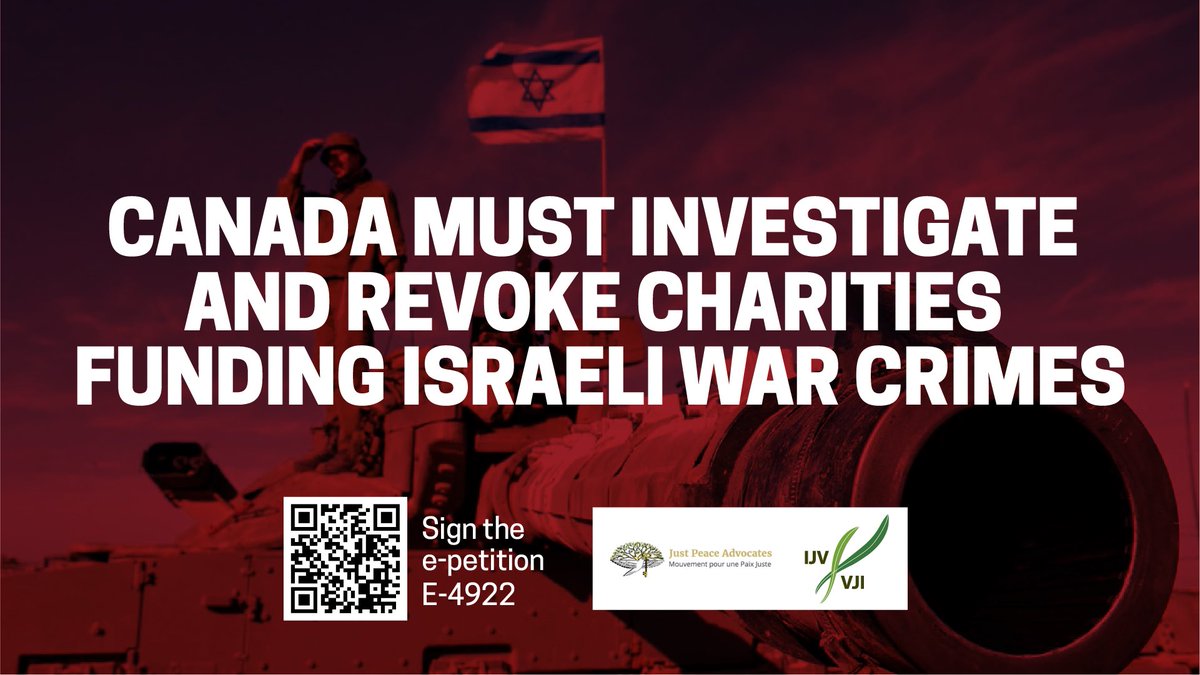 Visit the link in our bio to read our open letter with <a href="/AdvocatesJust/">Just Peace Advocates</a> about how Canadian charities are funding Israeli war crimes.

To sign our parliamentary petition demanding accountability and justice from our MPs, scroll to “Actions” at linktr.ee/ijvcanada