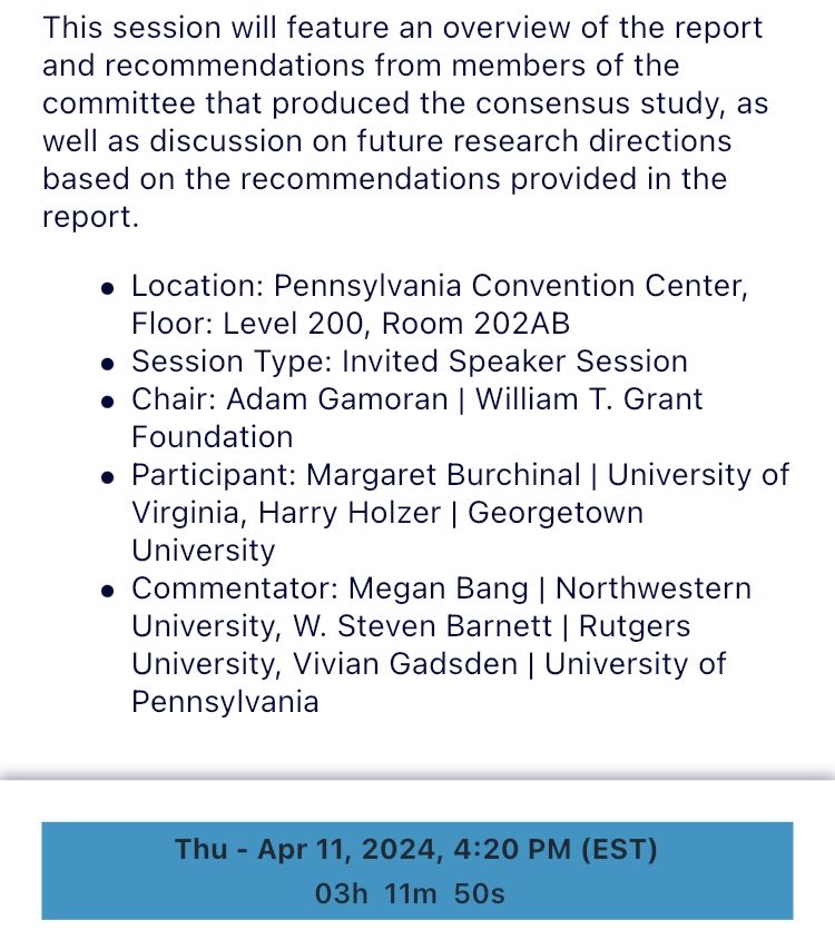 Join me TODAY at #AERA24 to hear about ⁦@theNASEM⁩ report on Reducing Intergenerational Poverty! 4:20pm in the Convention Center room 202AB.