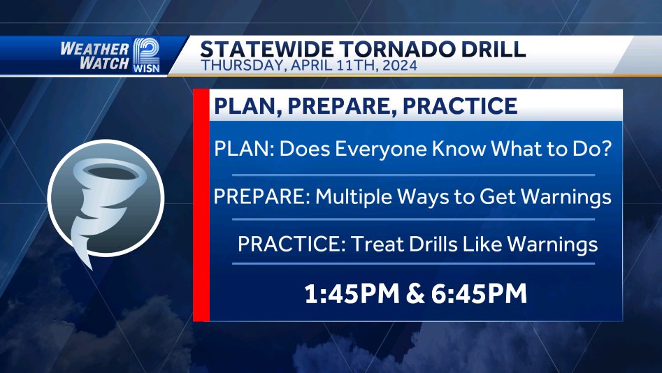 Don't forget!!! 2 🌪 Drills this afternoon. One at 1:45PM - Practice at work/school One at 6:45PM - Practice at home 🏡