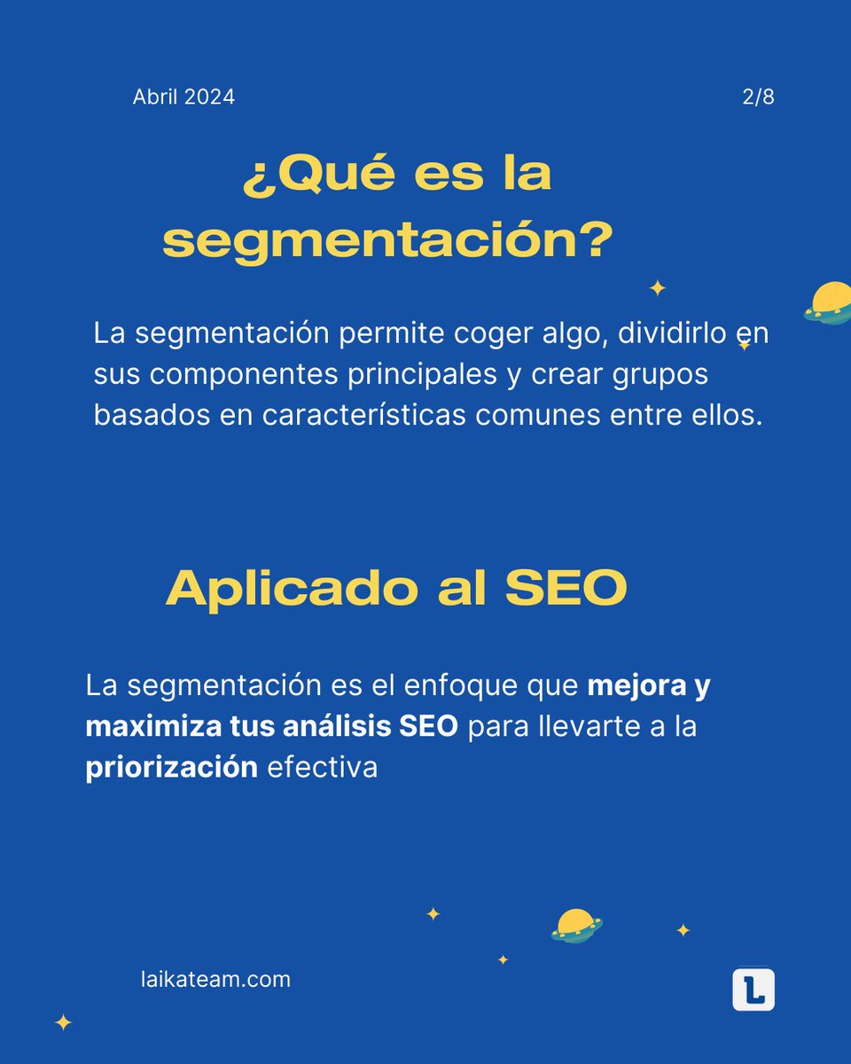 Laikateam_'s tweet image. #Segmentar nos hace entender mejor cada proyecto SEO que tenemos entre manos.
Al entender qué sucede, podemos priorizar las acciones de nuestra estrategia y ser más rentables para nuestros clientes.
⤵️ sigue ⤵️