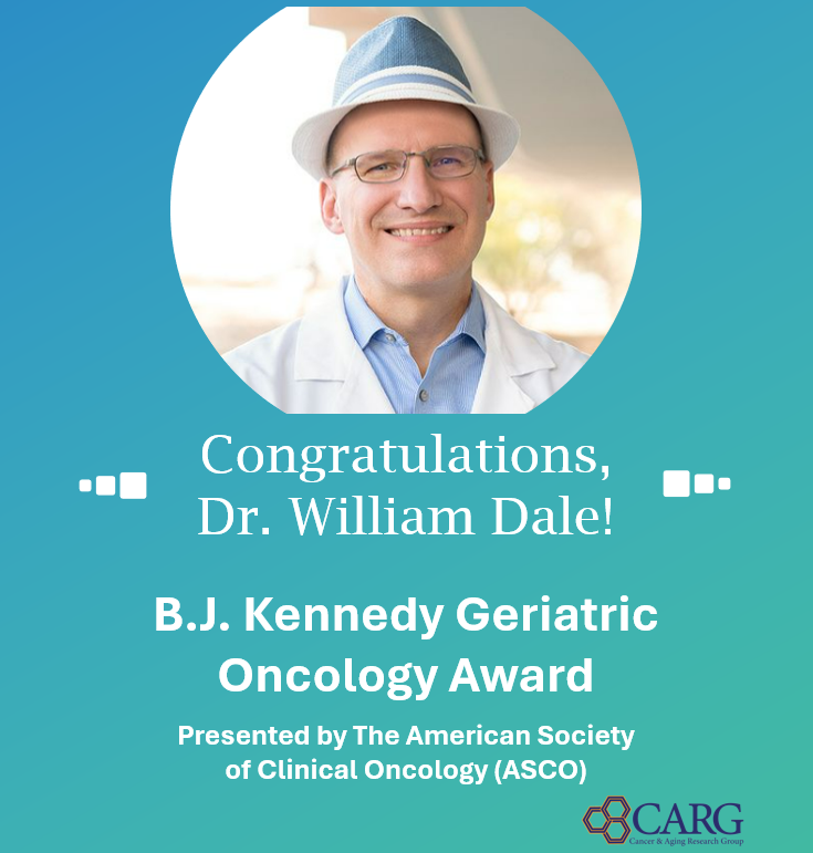 🌟Congratulations again to our very own @WilliamDale_MD for winning the 2024 #ASCO B.J. Kennedy Geriatric Oncology Award! Join us in graduating him or visit the @ASCO Website: bit.ly/3xcsDTM or @myCARG Website: mycarg.org/?p=51593 for more information!