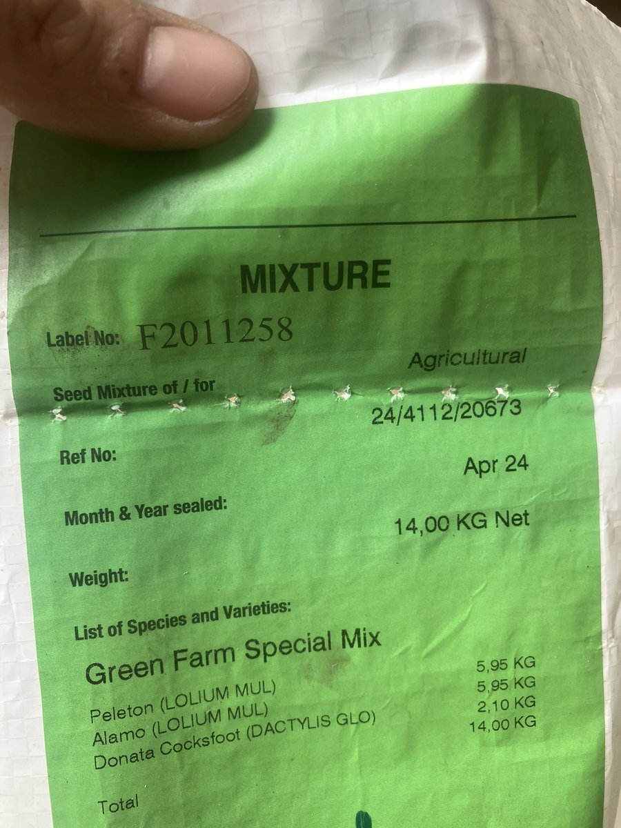 Grass in at the pigs with our ‘special’ mix. Hopefully finding the combination of quick growing and deep rooting- we’ll blame <a href="/HoveyCharlotte/">Charlotte</a> if it doesn’t work!! Tents back on the new ley in 16 weeks potentially!!