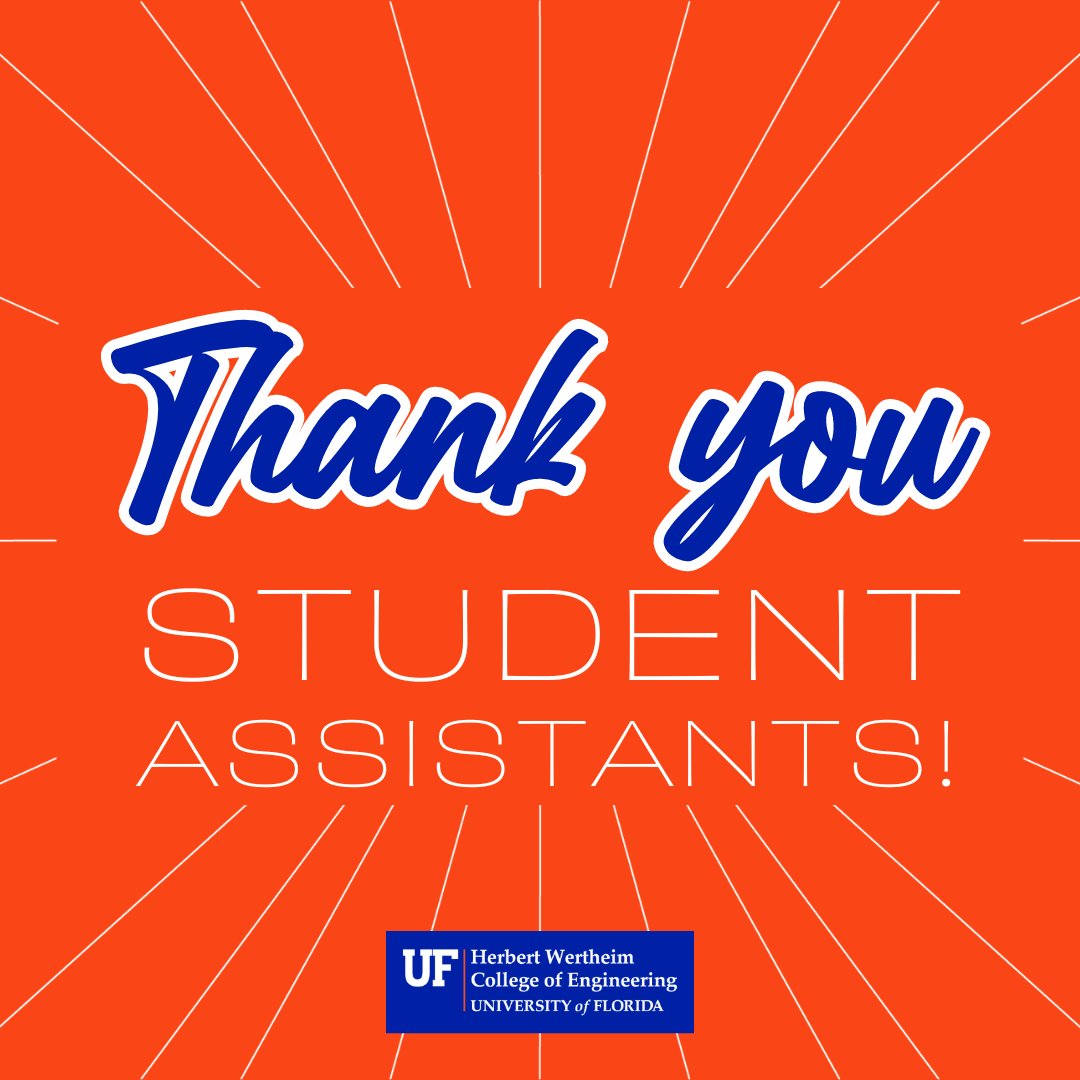 This week is Student Assistant Appreciation Week and we want to thank all 112 SAs for all they do for the Chemical Engineering Department. We could NOT do this work without YOU! #newengineers #gatorengineers