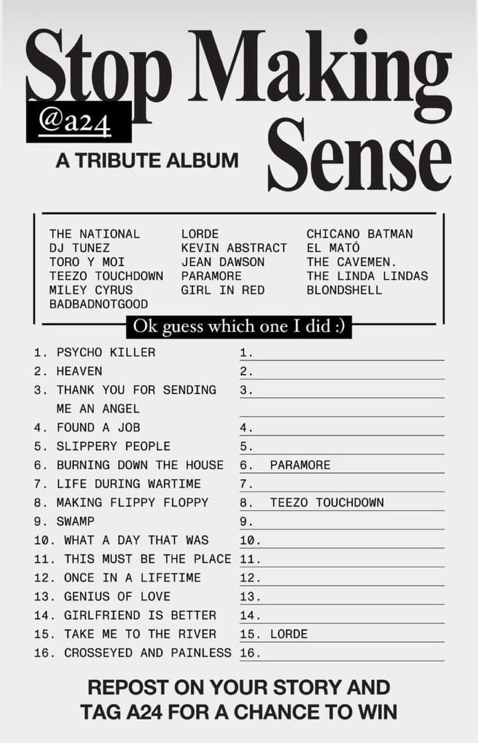 El cover de Miley Cyrus de Psycho Killer es la primera canción del álbum tributo a Talking Heads 'Stop Making Sense' que será lanzado por A24 este año.