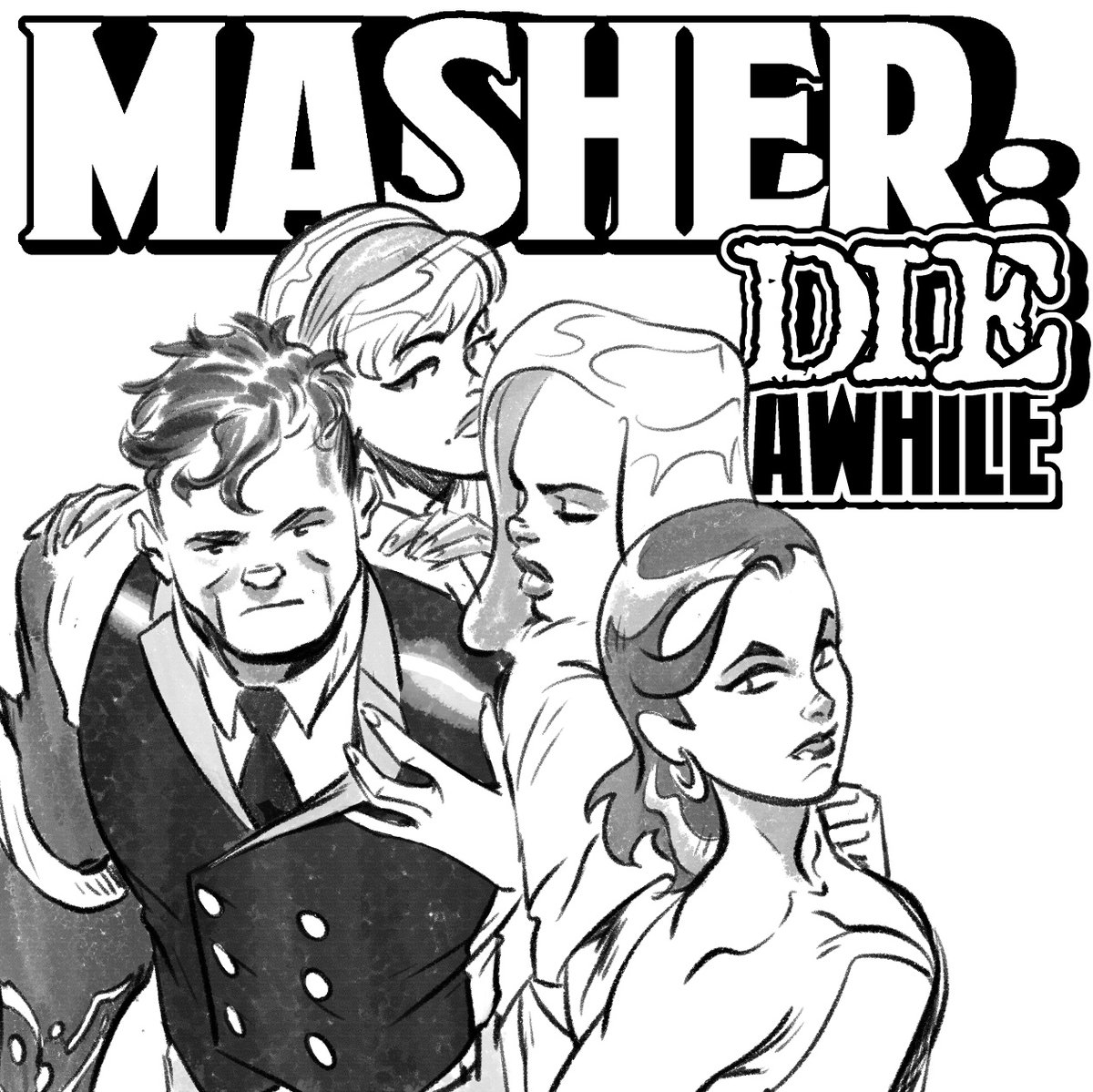 MASHER, the Patreon comic on long-term hiatus that I've been thinking about a lot recently and kind of want to get back to. It will kill some people to hear this, but I think I might do up some character and design sheets, you know, to keep things consistent.

#comicsart