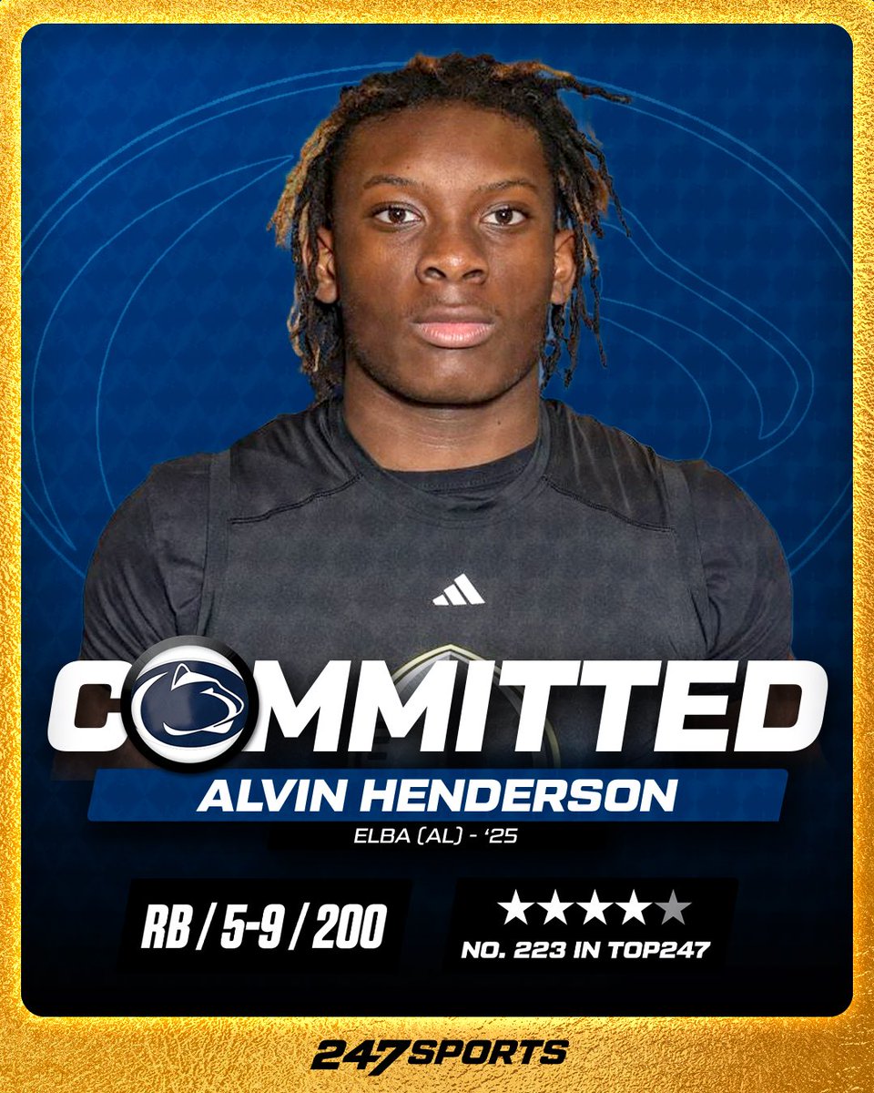 BREAKING: 4-star RB Alvin Henderson has committed to Penn State. 🔥 The No. 14 RB in the Class of 2025 chose Penn State over Oregon, FSU, Miami, and Auburn. 🏈 MORE: 247sports.com/college/penn-s…