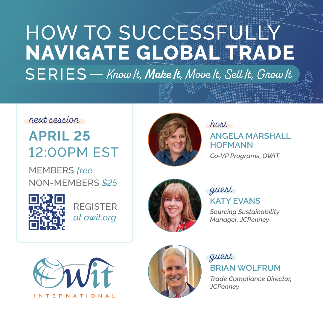 MAKE IT! Join us for the How to Successfully Navigate Global Trade series on April 25th at 12:00 PM EST. It'll be a great discussion with some fantastic individuals. You won't want to miss it! Register here: us06web.zoom.us/webinar/regist… #womenintrade #globaltrade #globalnetwork