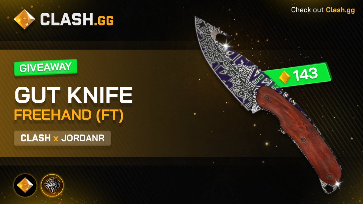 🔶 Gut Knife | Freehand [143 Gems] 🔶
💎 CSGO/CS2 Knife Skin Giveaway 💎

⏩ Follow @clashdotgg & @jordanr
🔁 Retweet
👥 Tag 1 friend
⬇️ Use code JORDANR on Clash (optional) ⬇️
clash.gg/r/JORDANR

🔜 Winner will be picked in 1 week! GL!
#Giveaway #CSGOGiveaway #CSGOSkins