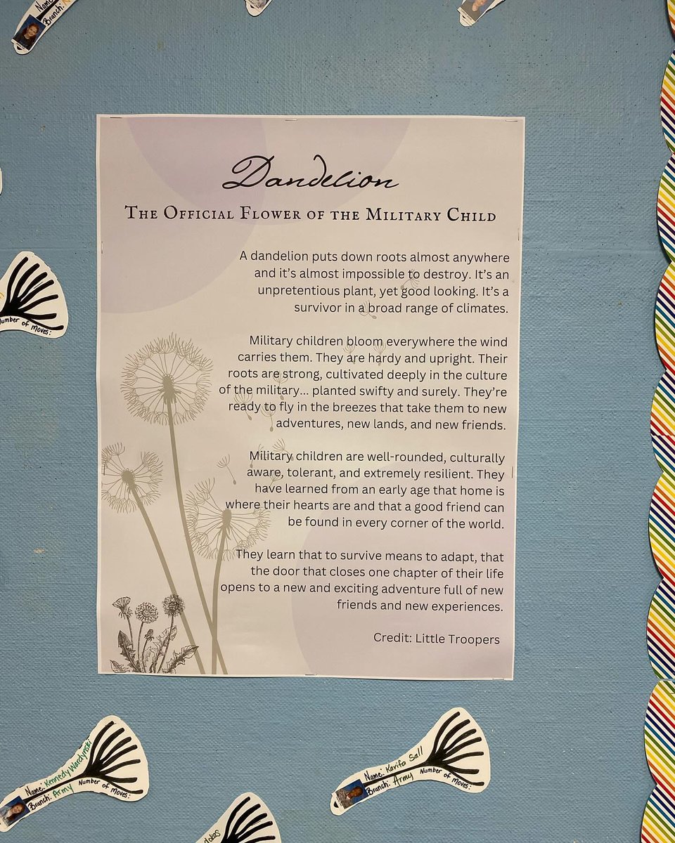 April is Month of the Military Child! At Wayne Thomas, dedicated parents created a tribute with each dandelion seed symbolizing a military student. We are incredibly grateful for our military families. Their presence enriches our community in immeasurable ways! #112leads
