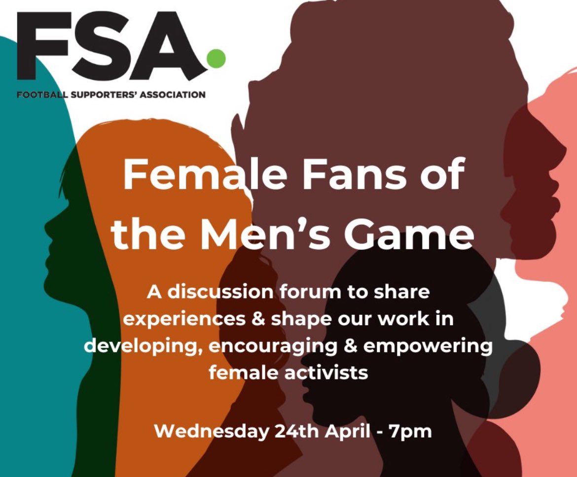 The <a href="/WeAreTheFSA/">The FSA</a> are holding a session online on Wednesday 24th April at 7pm for female fans of the Men's Game and would love for you to join them. 

The session is open to all, and you can sign up to the session here. docs.google.com/forms/d/e/1FAI…