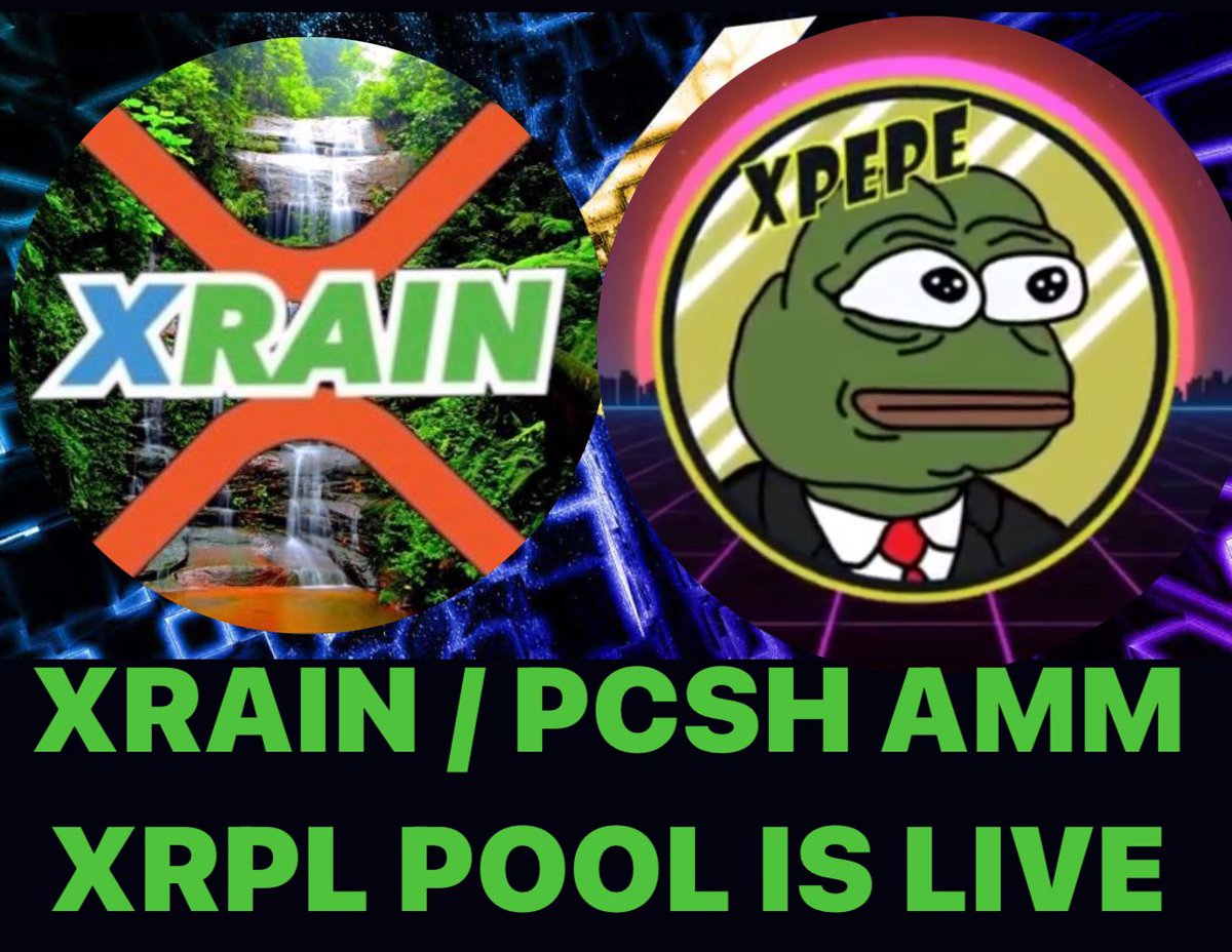 🚨XRAIN / PCSH AMM POOL GIVEAWAY! 🚨🦜🐸☔️💵

The <a href="/XparrotsNFT/">🦜XParrots / XRPL</a> and <a href="/xPEPENFT/">xPEPE🐸</a> OG teams have joined forces to create the  
$XRAIN / $PCSH AMM XRPL POOL! 🌊

xpmarket.com/amm/pool/PCSH-…

To celebrate we are giving away 

Prizes (10 winners)
⁃2000 $XRAIN
⁃20 Million $PCSH
⁃1 #XParrots
