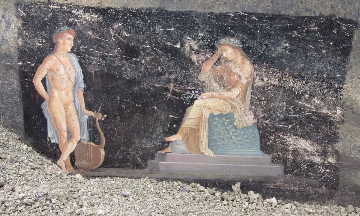 Banquet room with preserved frescoes unearthed among #Pompeii ruins. ‘Black room’ with frescoes inspired by #Trojanwar described as one of most striking discoveries ever made at site in southern Italy theguardian.com/science/2024/a…
