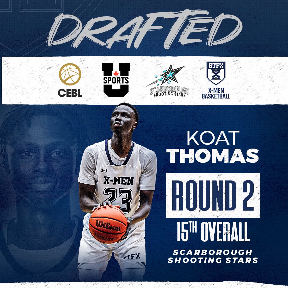 Congratulations to X-Men Basketball guard Koat Thomas on being drafted to @sss_cebl in the 2024 @USPORTSca @CEBLeague Draft! #goxgo