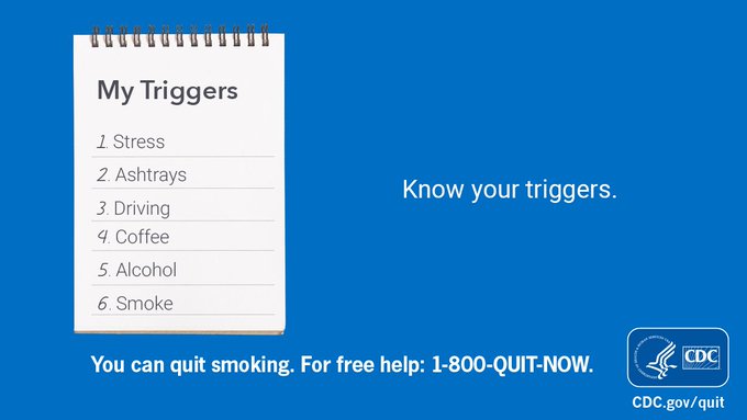 Do your #ThursdayThoughts include quitting smoking? Consider writing down what triggers your craving to smoke. Find free resources to help you quit at CDC.gov/quit.