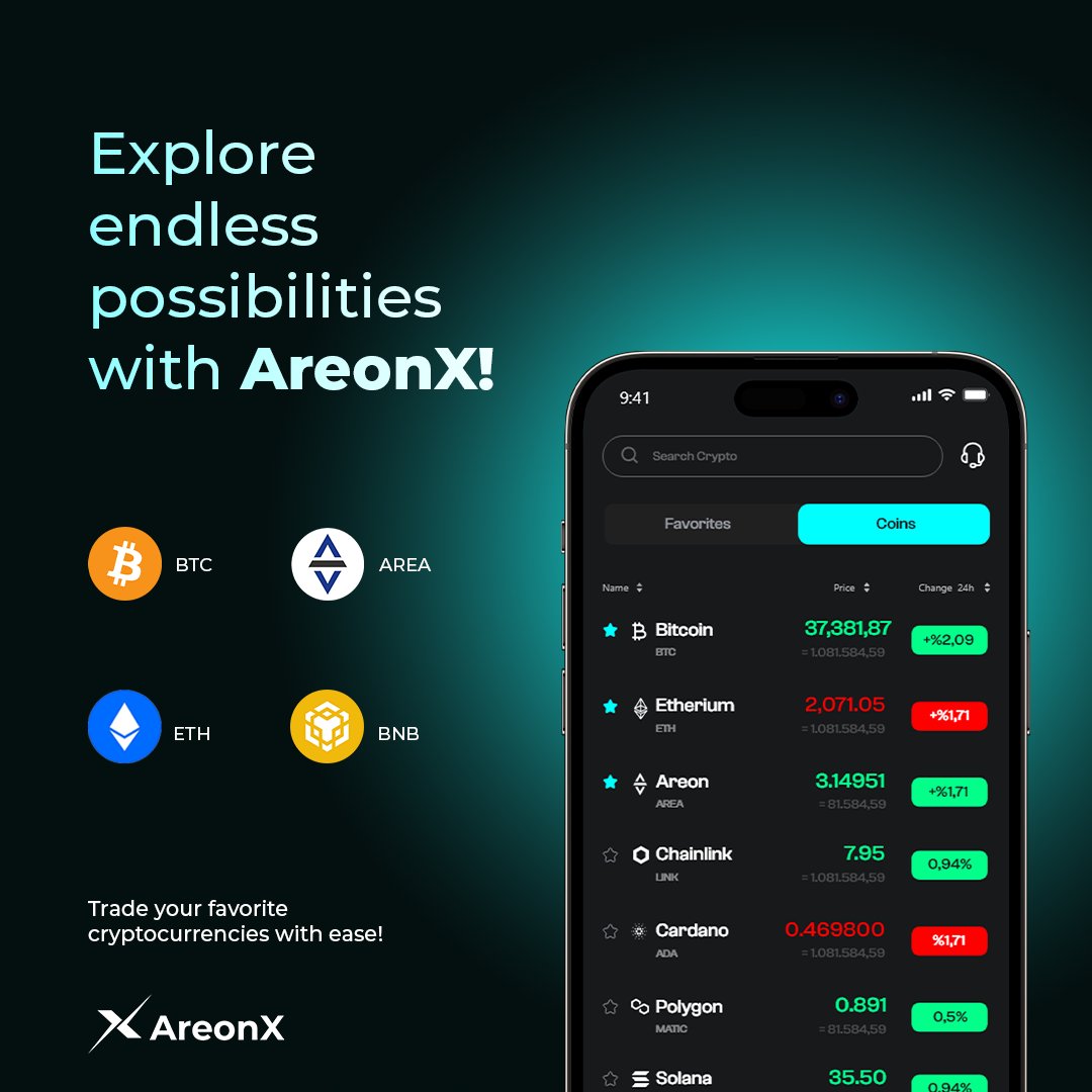Explore endless possibilities with #AreonX! Trade your favorite cryptocurrencies with ease on our platform. #WeAreOn