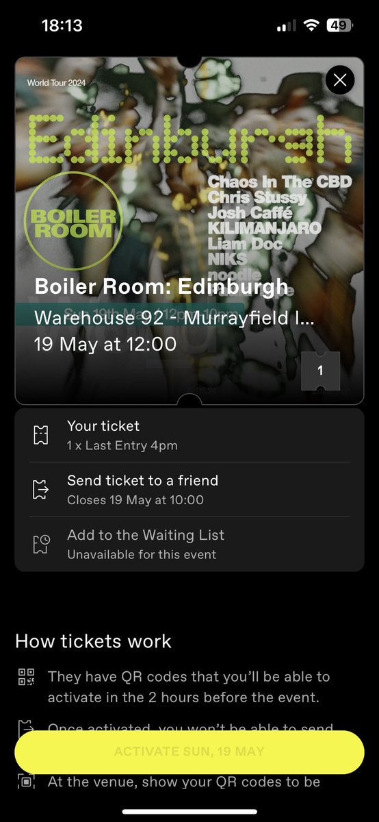 2 Boiler Room tickets for sale for Murrayfield on the 19th of May

£30 each
