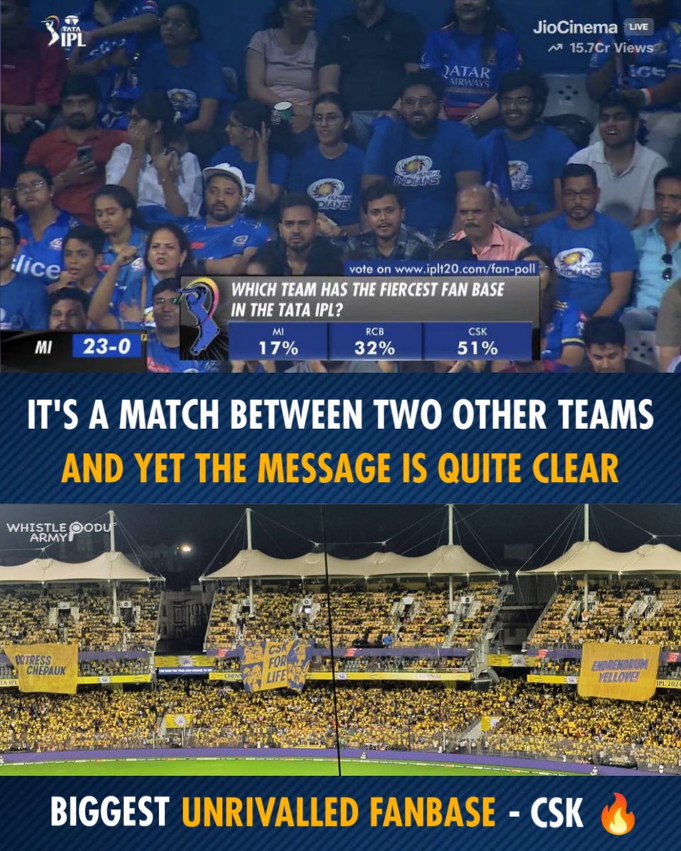 Super Kings Nation rules 💛 #CSK #WhistlePodu #IPL2024 #MIvRCB 📷 JioCinema / IPL