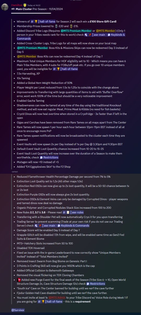officialmtsark's tweet photo. Just look at those changes 😍 
Too big to post in one Discord message! 🤯

🟢SEASON 2 kicks off in a little over 24 hours on Friday 12th April @ 6pm BST!

If you haven't played MTS in a while, now is most definitely the time to get back in!

https://t.co/tA5h5LlzzV https://t.co/C3JdEhjWt5