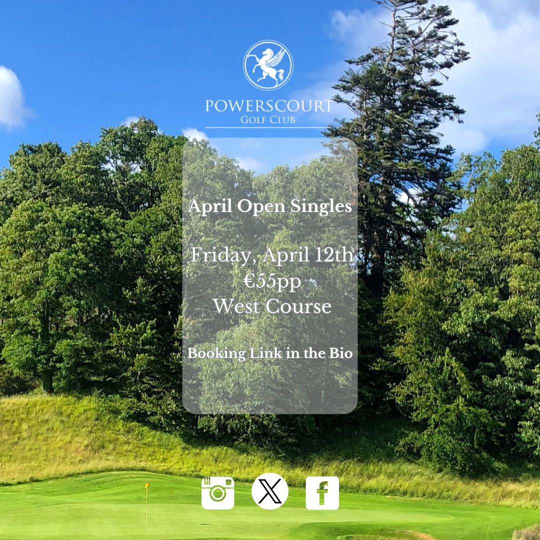 A few spots left for our Friday Open. €55pp on the West Course. Treat yourself this Friday to some golf and relax afterwards in the clubhouse and catch The Masters. Book here: visitors.brsgolf.com/powerscourt#/o…