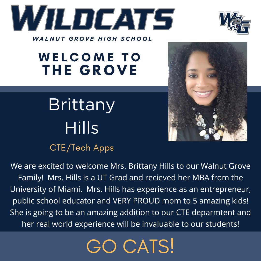 Today we are excited to welcome and announce that Mrs. Brittany Hills will be joining The Grove next year in our CTE department! Mrs. Hills brings a ton of real world experience as an entrepreneur and business leader. We are thrilled to have her at WG! #TheStandard