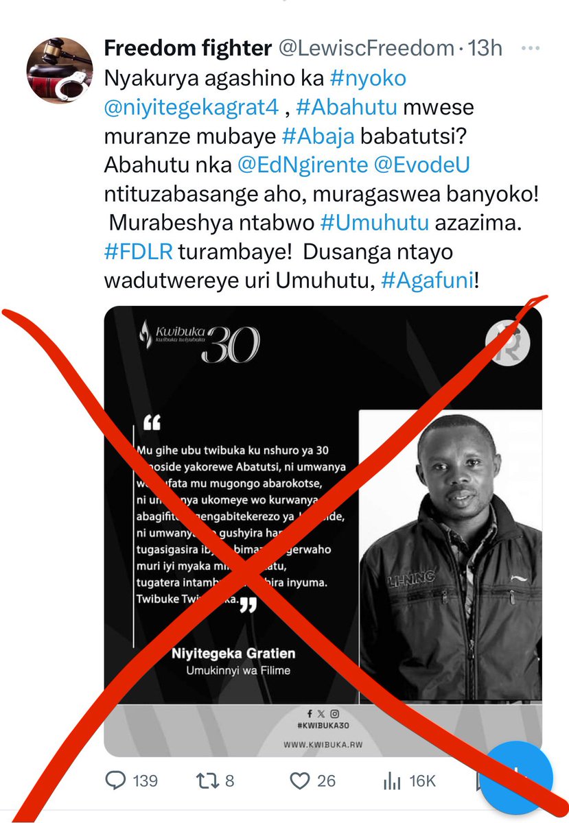 koimillgaya1's tweet photo. @LewiscFreedom Uzabanze wivuze Abahanga barore Ubwonko kuko mbona ntakigenda ikindi ukwiye kubatizwa muri ndi Umunyarwanda kuko urabura amavuta yitwa indangagaciro
Nzanywe no kukubwira ko u Rwanda rutazasubizwa inyuma n'Umunwa wawe kuko Iwacu ni kora ndebe ituranga.
#Turiho https://t.co/ZXi4bcFJMs