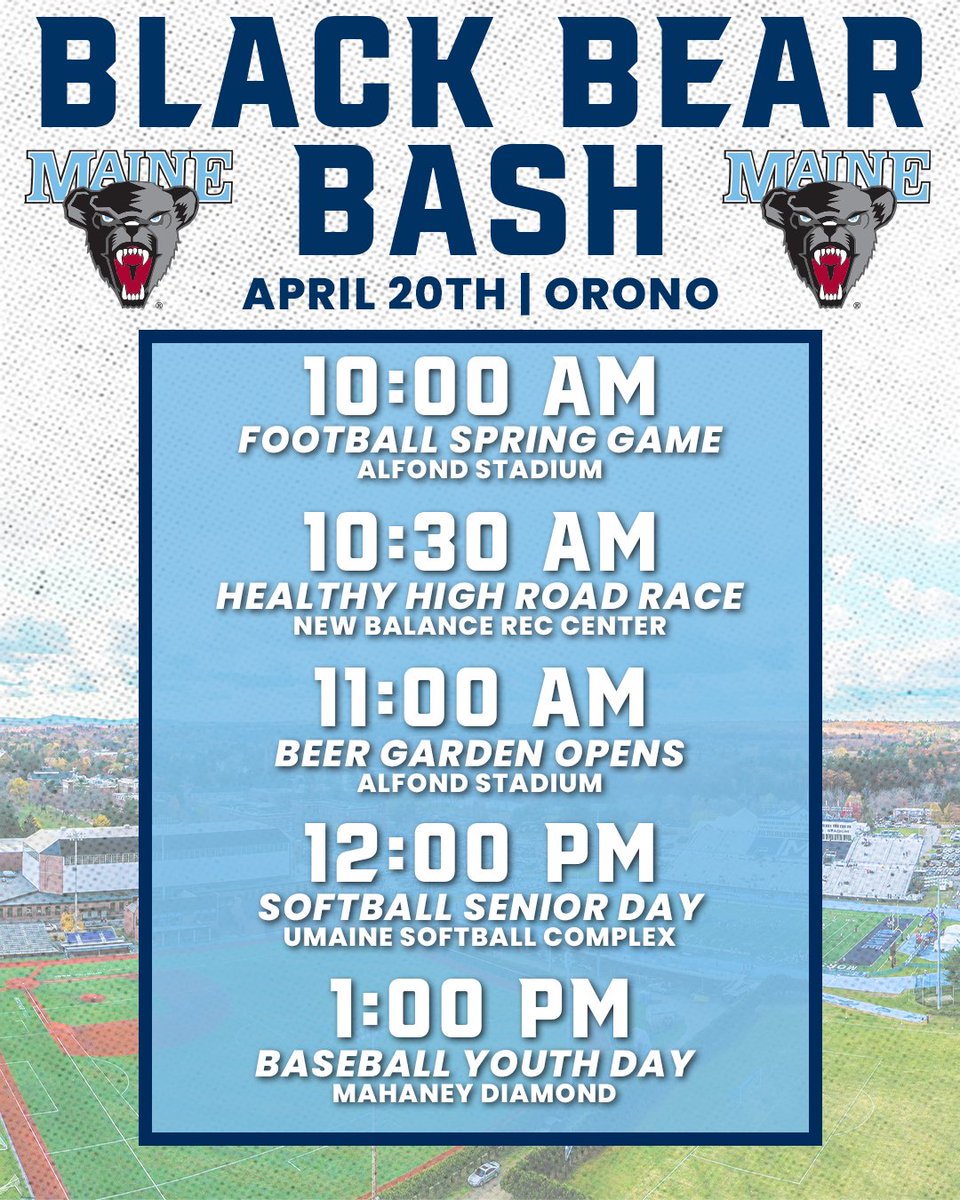 Make sure to mark your calendars and join us on campus for a jam-packed day of fun, food, and exciting Black Bears action at the Black Bear Bash! Details: tinyurl.com/22elel6q #BlackBearNation