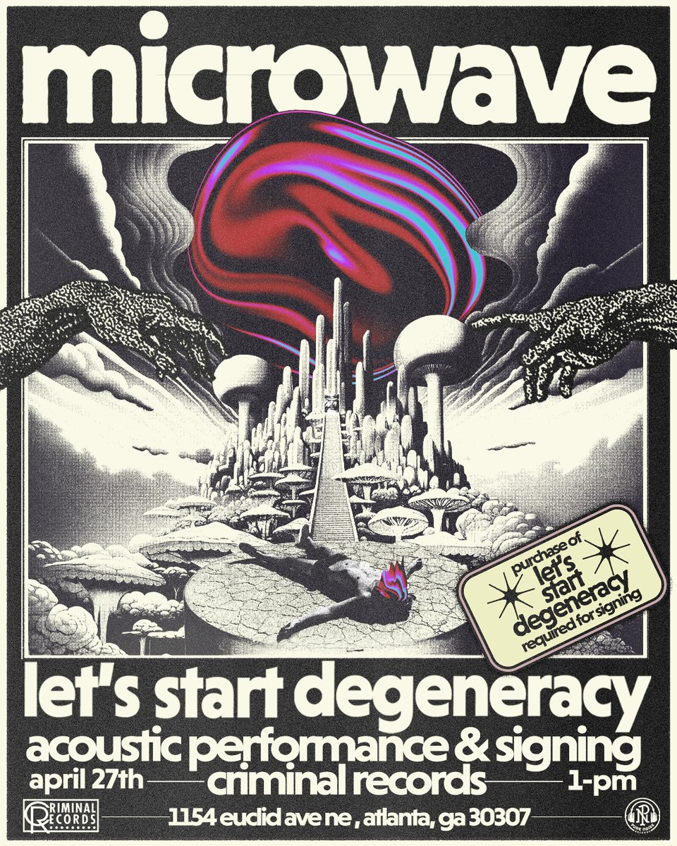 ATLANTA. Come celebrate the release of Let’s Start Degeneracy on Saturday, April 27th at 1pm at @CriminalRecords. Acoustic performance is FREE. Purchase of our new record required for the signing - preorders available in-store & online. criminalatl.com/UPC/8105400364…