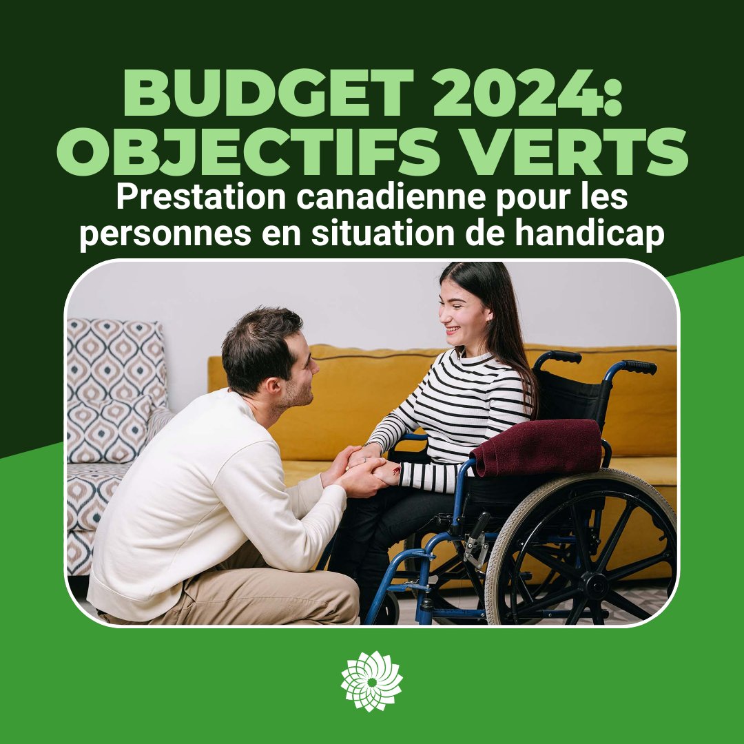 Qu'y a-t-il sur la liste de souhaits du Parti vert pour le budget 2024 ? 

Financer entièrement la prestation canadienne pour les personnes en situation d'handicap ! 

Soyons sérieux dans nos efforts pour sortir les Canadiens de la pauvreté 🌿💸 #polcan #objectifsverts