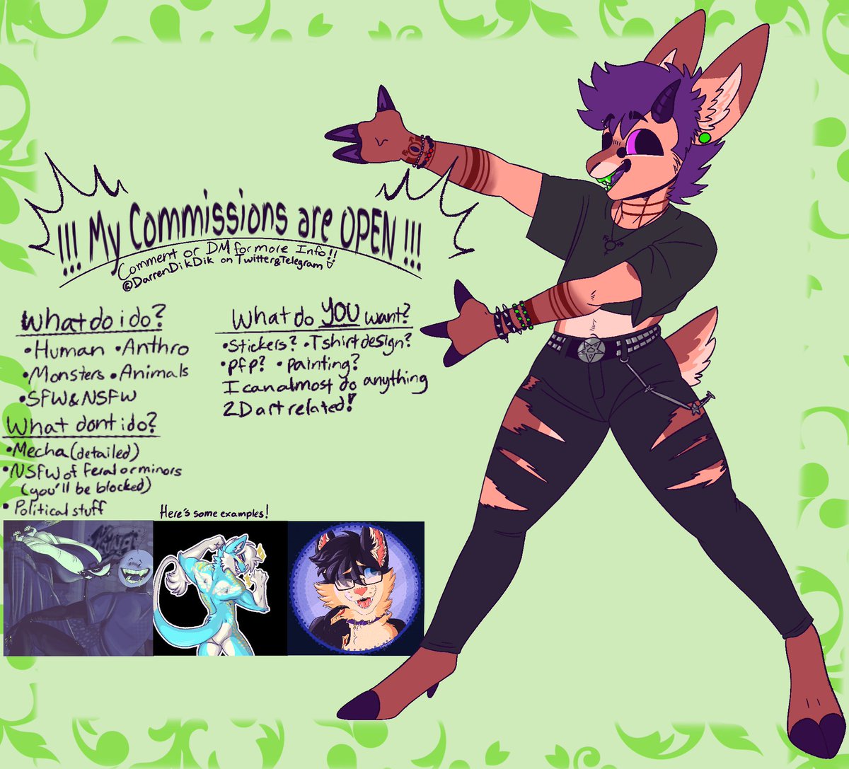 DarrenDikDik's tweet image. Taking C0mms rn to help with expenses such as moving and other bills
Comment or DM me if you’re interested, if not Likes and Retweets are greatly appreciated! 
#TakingCommissions #FurryArt #FurryArtist #CommissionsOpen #SupportRealArtists