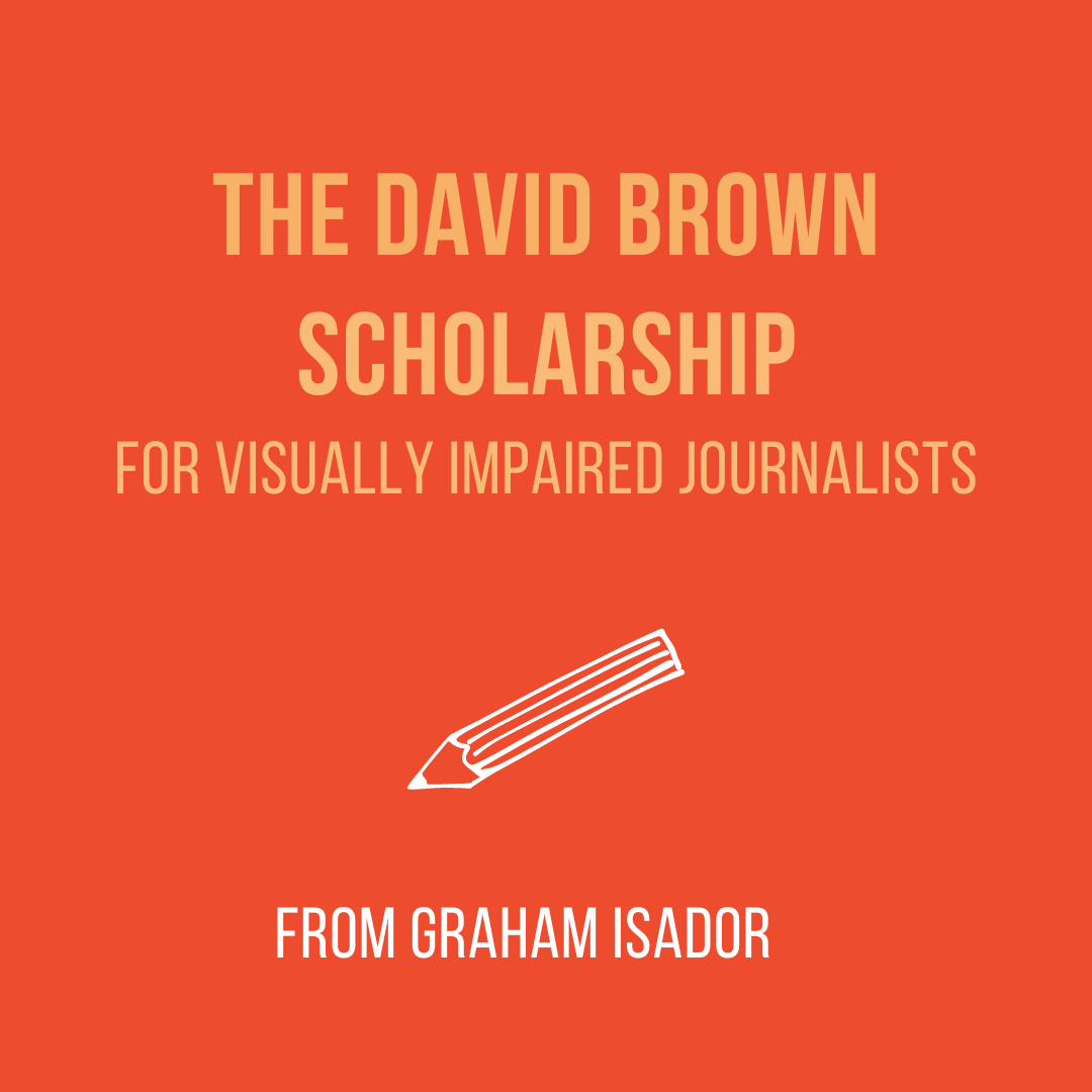 New this year!✨We're accepting applications until April 30 for the David Brown Scholarship. The $3,000 grant from @presgang is open to a blind or low vision student journalist enrolled in a current or upcoming post-secondary program. Apply now: sharedbylines.com/david-brown-sc…