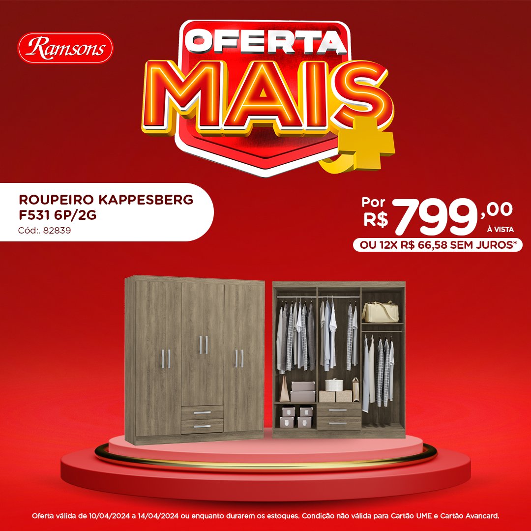 LojasRamsons's tweet image. Deixe seu quarto mais bonito e elegante com o Roupeiro Kappesberg 6 portas. ✅

Ele é o guarda-roupa ideal para trazer elegância ao seu dormitório, sem abrir mão da facilidade e versatilidade ao armazenar suas roupas.👖👚🧦

Garanta o seu na #Ramsons e parcele em 12x sem juros*
