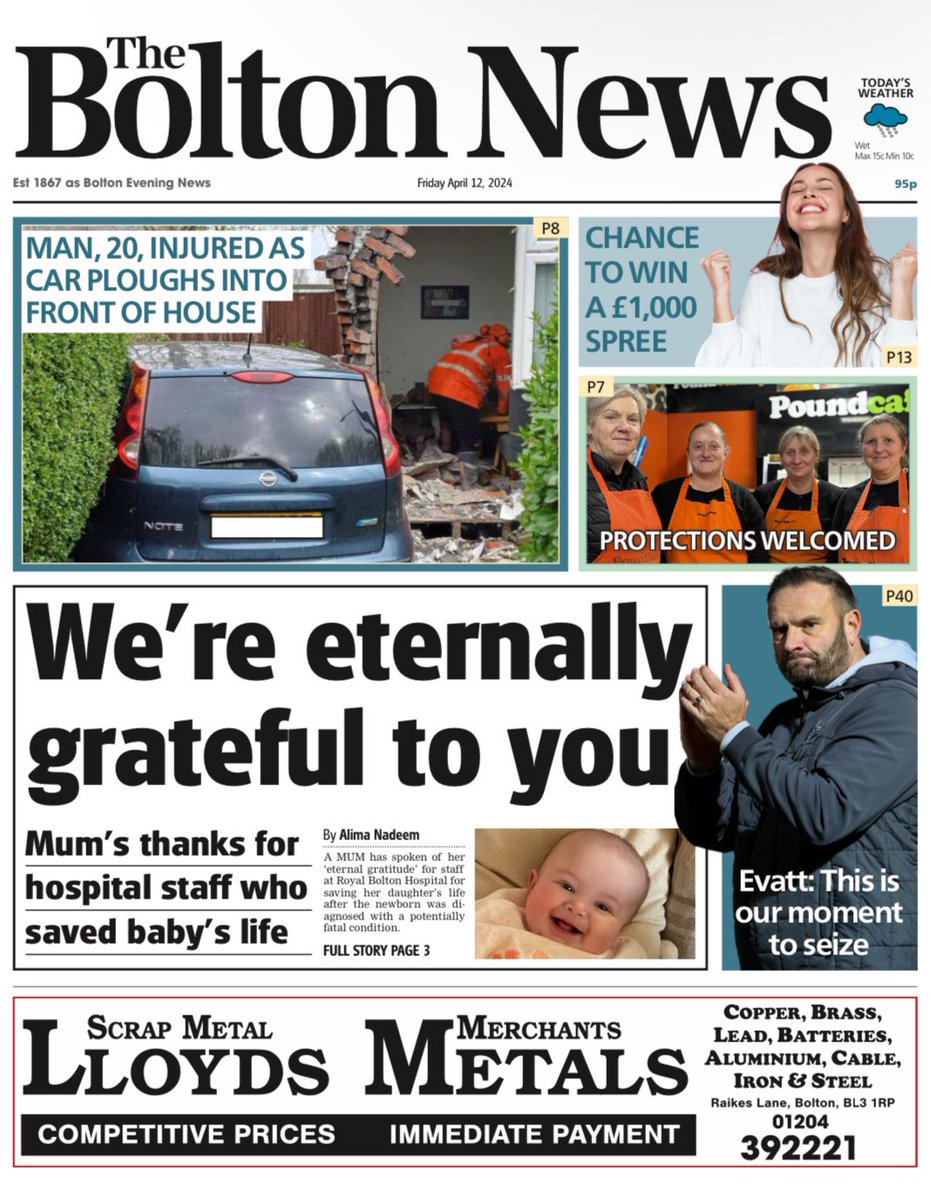 Front page of Friday’s @TheBoltonNews 📰

#TomorrowsPapersToday #Bolton #GreaterManchester #BuyAPaper #LocalNewsMatters #Newsquest #BWFC #CourtNews #CrimeNews #BoltonWanderers #BoltonNews #BoltonCouncil