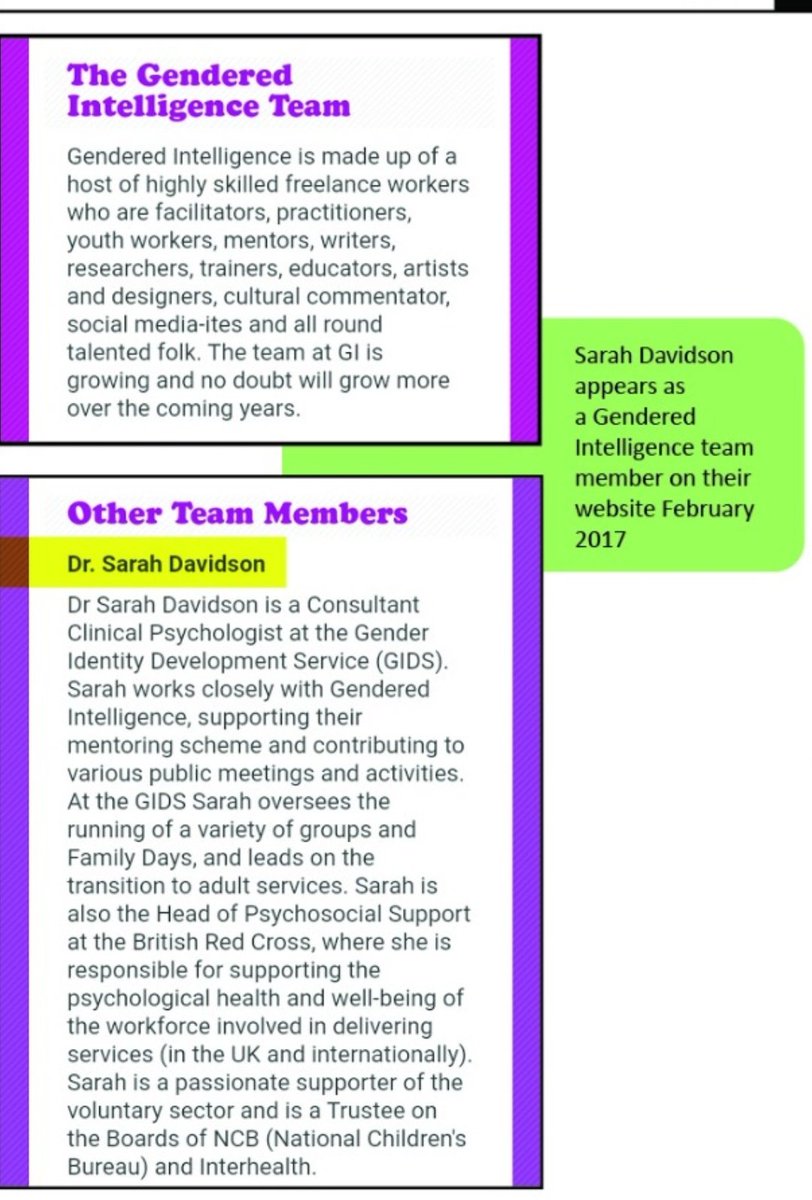4. Dr Sarah Davidson Senior GIDS clinician who was also on the team at Gendered Intelligence at the same time.