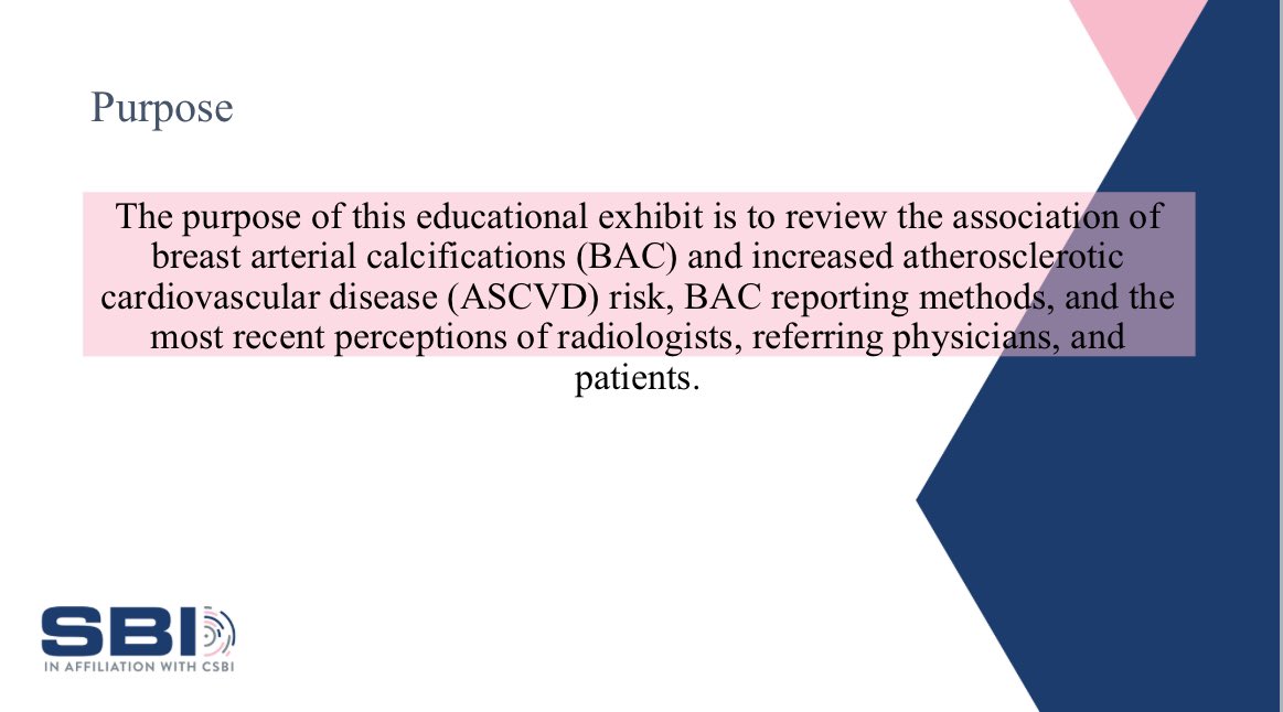 It’s time to head to 510BD for @kzakimetias abstract presentation: Breast Arterial Calcifications on Mammography: Awareness and Reporting Preferences Amongst Referring Physicians in Canada. #sbi2024