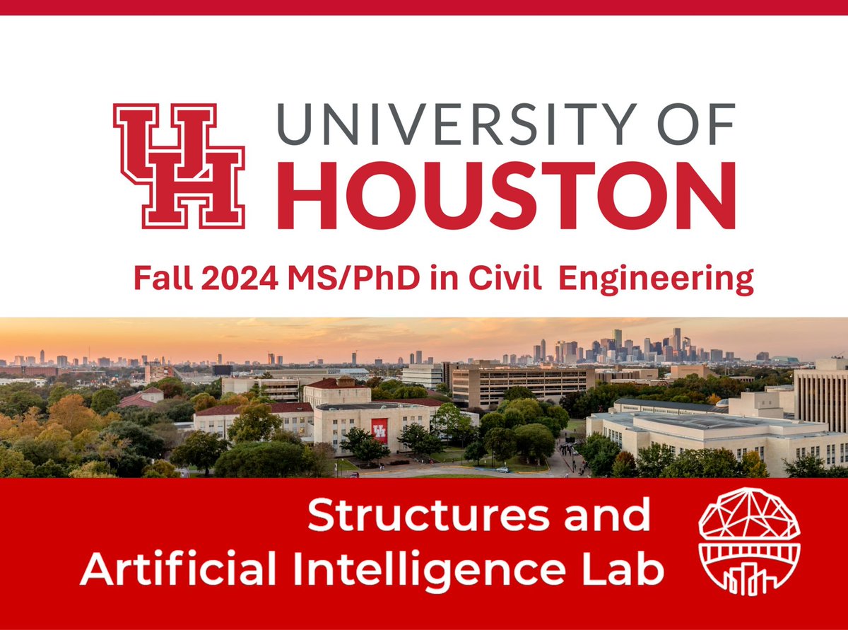 'Hiring one MS (thesis) or PhD student in Civil Engineering at the University of Houston for Fall 2024 with a focus on artificial intelligence in structural engineering. Requirements - GPA >3.5, TOEFL >108, GRE optional but highly recommended. Please fill out this form if…