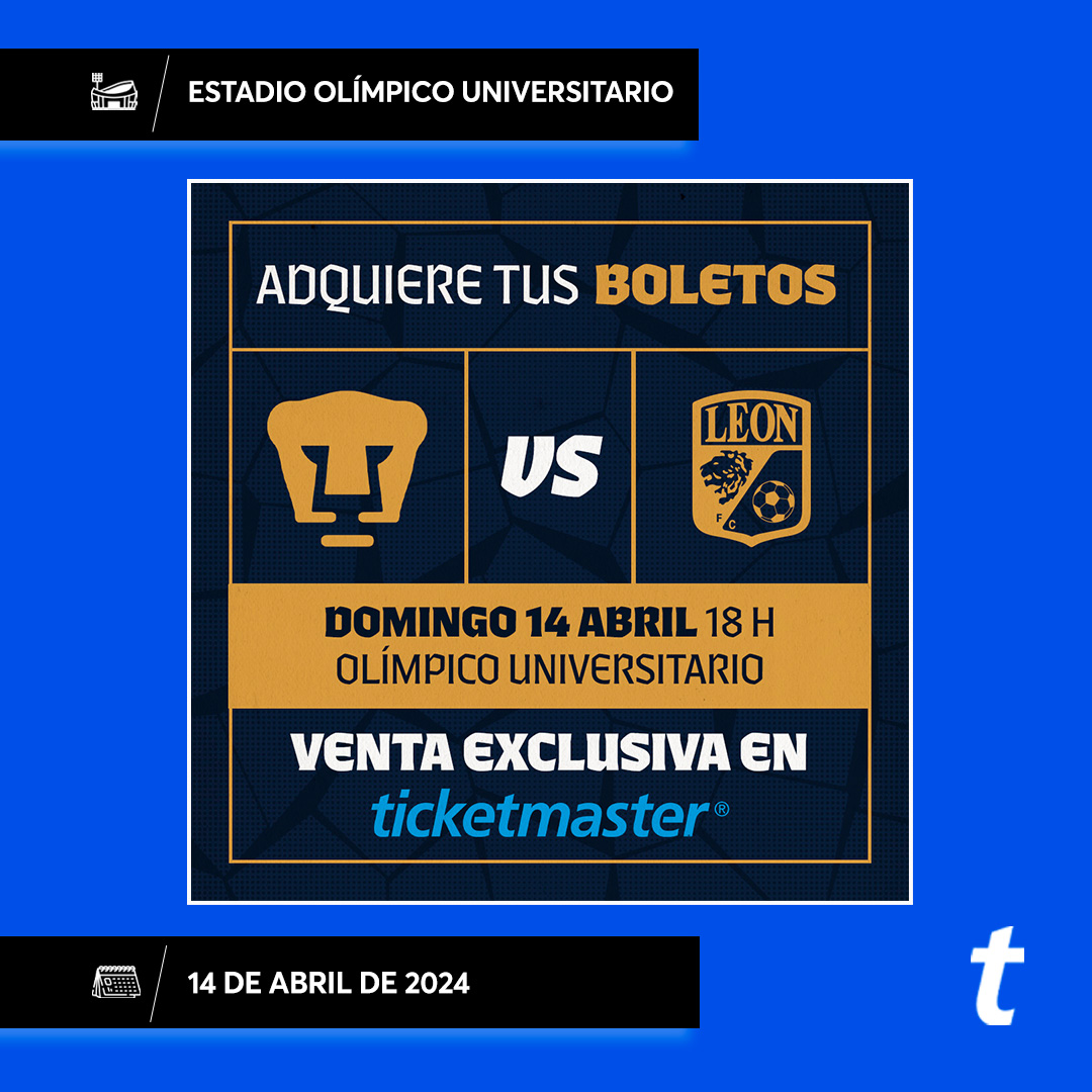 🐾 Los @PumasMX se preparan para recibir este domingo 14 al @clubleonfc en el #EstadioOlímpicoUniversitario ⚽ Elige aquí los lugares que ocuparás 👇 tkmx.link/Pumas_Tm