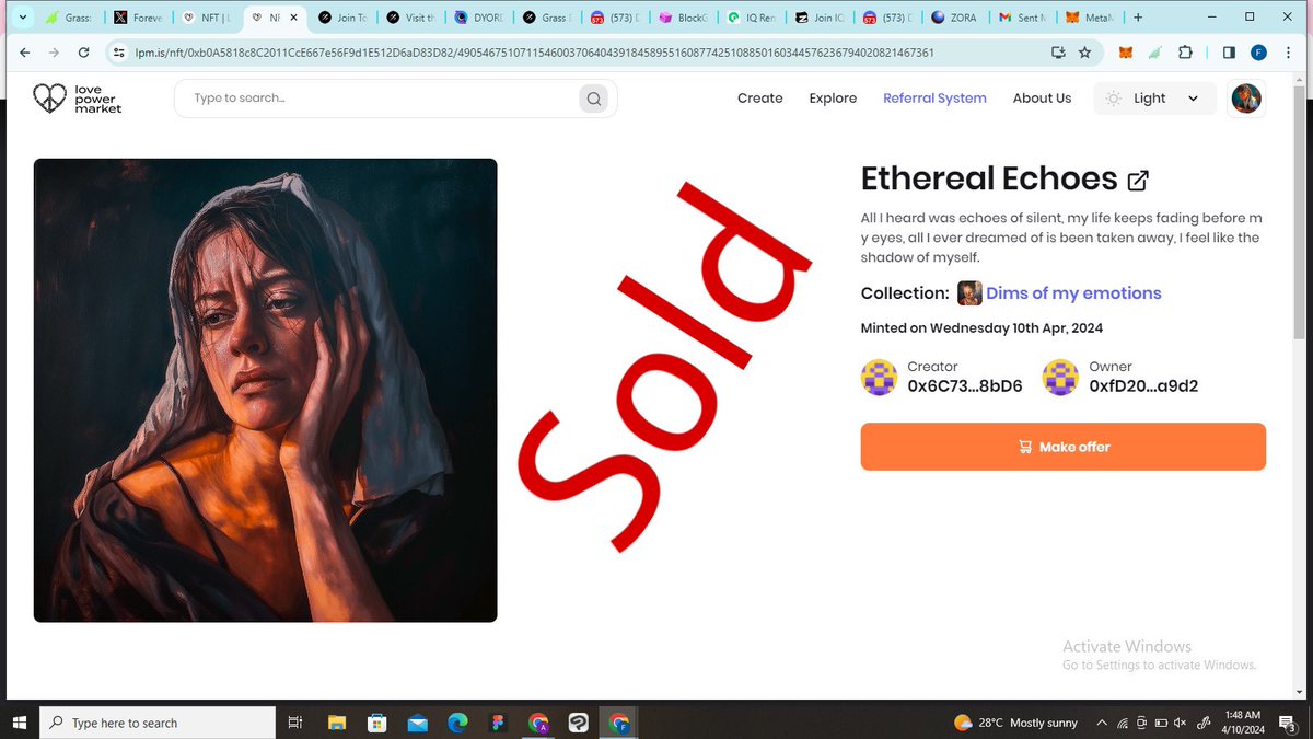 ETHEREAL ECHOES is now sold to @LovePowerCoin on Ipm.is

List your works in the love power market place today.

#LoveSupports