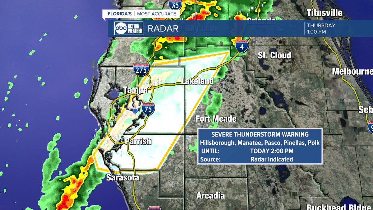 Severe thunderstorm warning indicating risk for 60 mph damaging winds as these storms quickly move southeast.