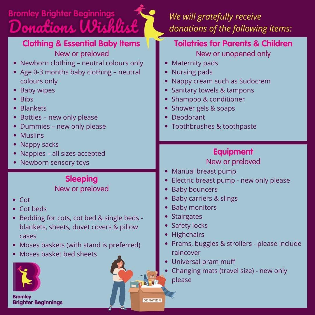 🌟Exciting news!🌟 We're revamping our donations process at BBB. We’re thrilled to announce that we can now accept donations of the most-needed items all year round 🤸‍♀️! Visit our website to find out more bromleybrighterbeginnings.org.uk/index.php/supp… #Preloved #SustainableGiving