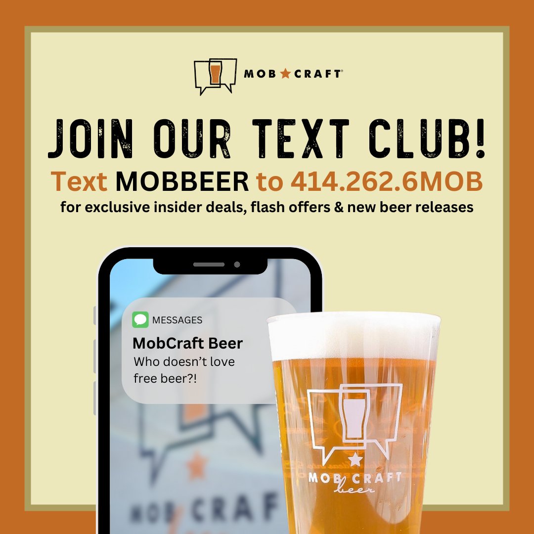 Want to get awesome MobCraft deals and free beer? Then you should join our text club 📲

We’ll send you exclusive offers and updates here and there…maybe even one right when you sign up 👀 (We promise we won't blow up your phone!)