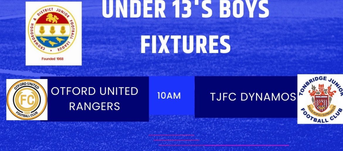 Under 13's Fixture (Sunday 14th April )

Just one game to bring you this week and its a Tournament Shield Group D game.

Dynamos are on the road and head to @OtfordUnitedFC ko is 10am
@KentFA @CDJFL1 @whatsoninkent 
#Under13s #Fixture #away #Ontheroad #oneclubonefamily
