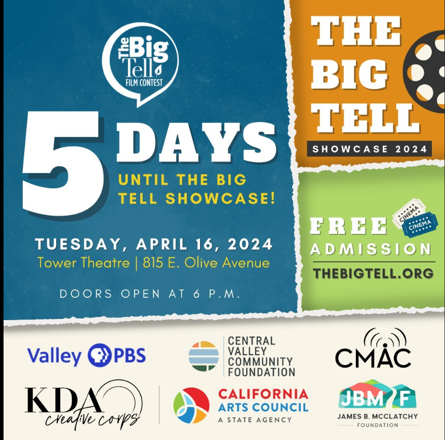 🚀 Ready, Set, Go! Only 5 days left until The Big Tell Showcase lights up the Tower Theatre! Get ready to be blown away by the powerful stories of the #CentralValley! 📆 Mark your calendars for April 16 at 6 p.m. Admission is FREE, so bring your friends, and family for a night…