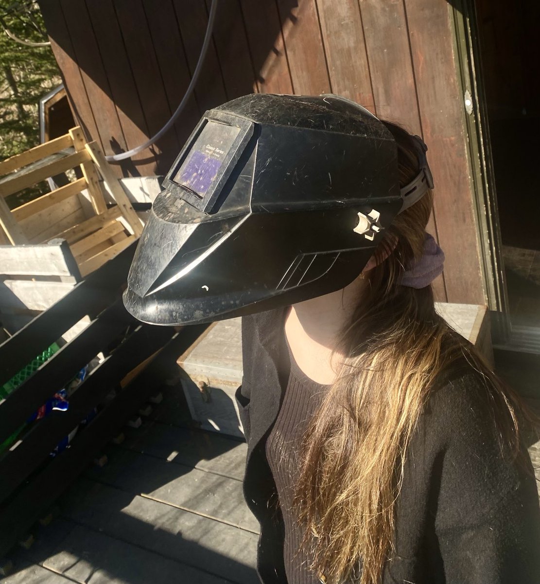 My friend’s eclipse viewing solution used her work gear. And looked way cool Mandalorian.