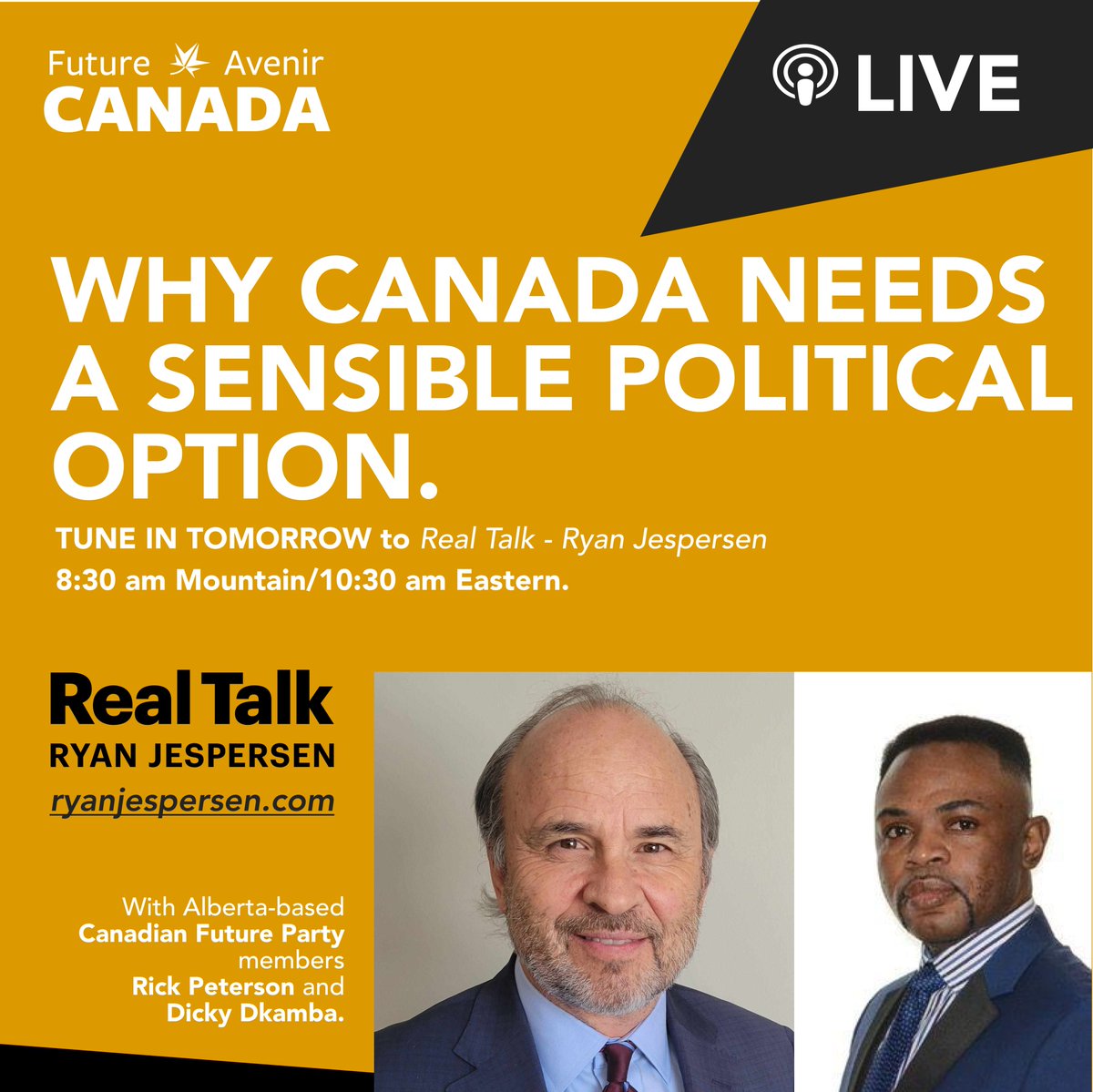 Tune into ryanjespersen.com TOMORROW at 8:30MDT for a conversation on why Canadians are seeking a sensible, centrist political option in a world of increasing extremes are signing up for the CFP… and why Alberta is one of the strongest regions of centrist support in Canada