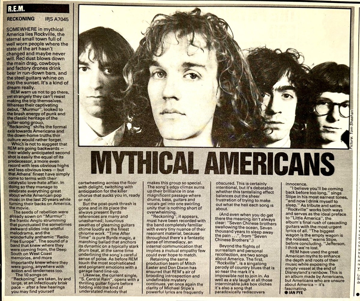 Excellent review by Ian Pye of ‘Reckoning’, the latest album by R.E.M. @remhq @remband Melody Maker Apr 14th issue 1984